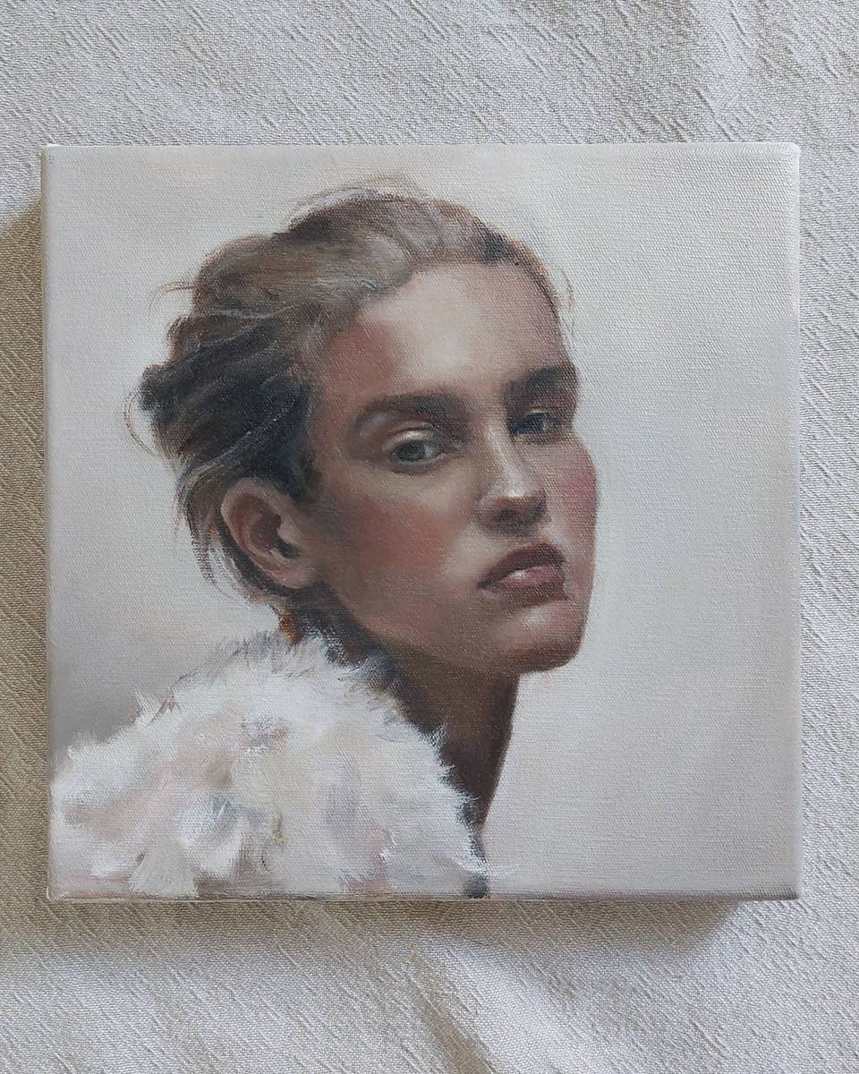 Oil painting portrait of a girl on canvas.