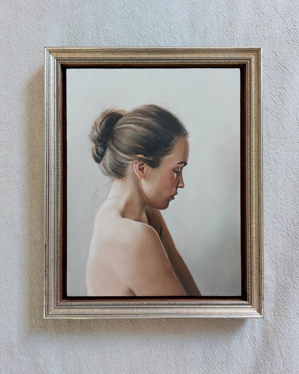 A portrait oil painting of the artist by Irene Veltman