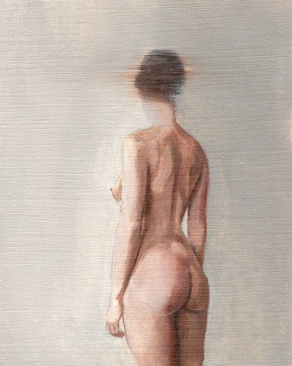 Small oil painting study on paper of a female body by Irene Veltman
