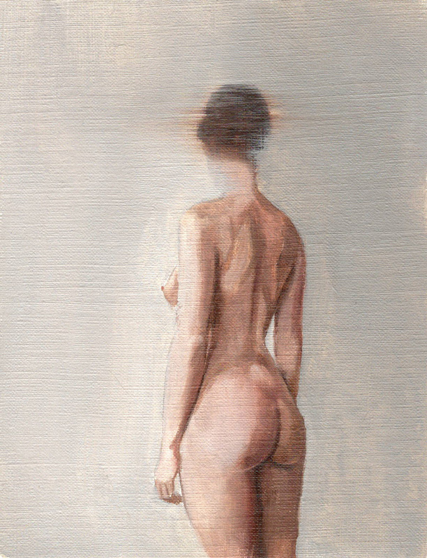 Small oil painting study on paper of a female body by Irene Veltman